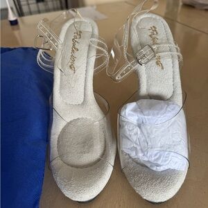 Fabulicious Clear Strap White Slingback Heels. Size 8
